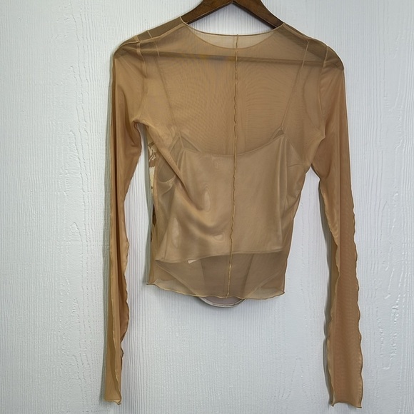 Zara - Floral Mesh Sand Color Long Sleeve With Tank Underneath Blouse Size Small - Picture 11 of 11